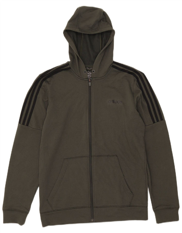 Felpa con cappuccio e zip Adidas da uomo in poliestere medio kaki
