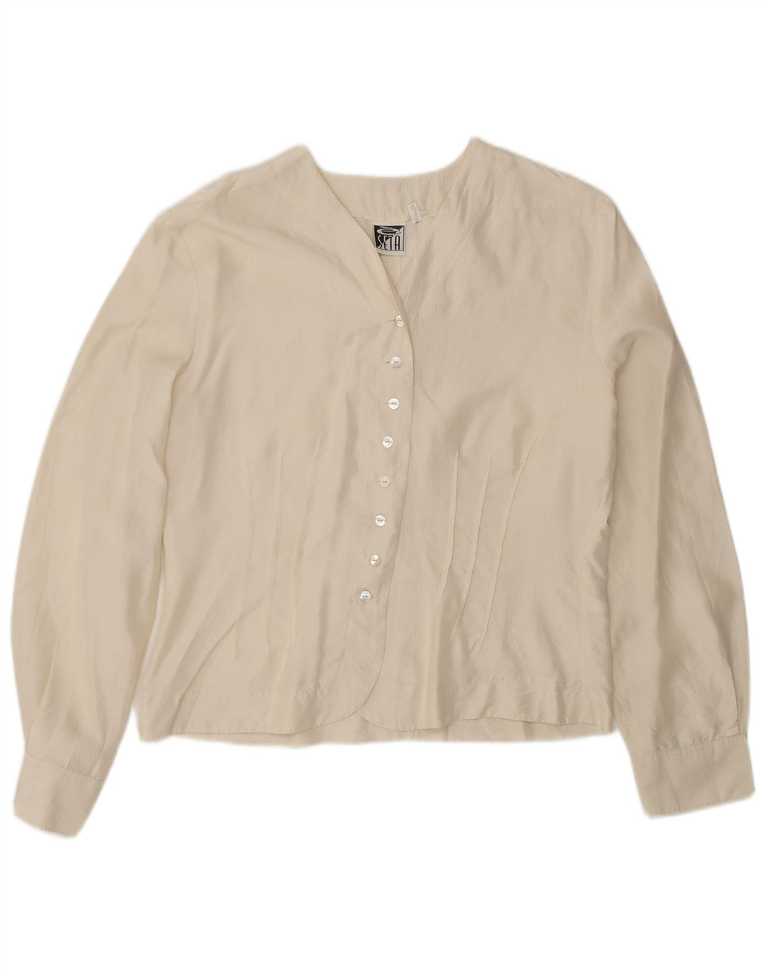 Camicetta camicia vintage da donna UK 14 seta media bianco sporco