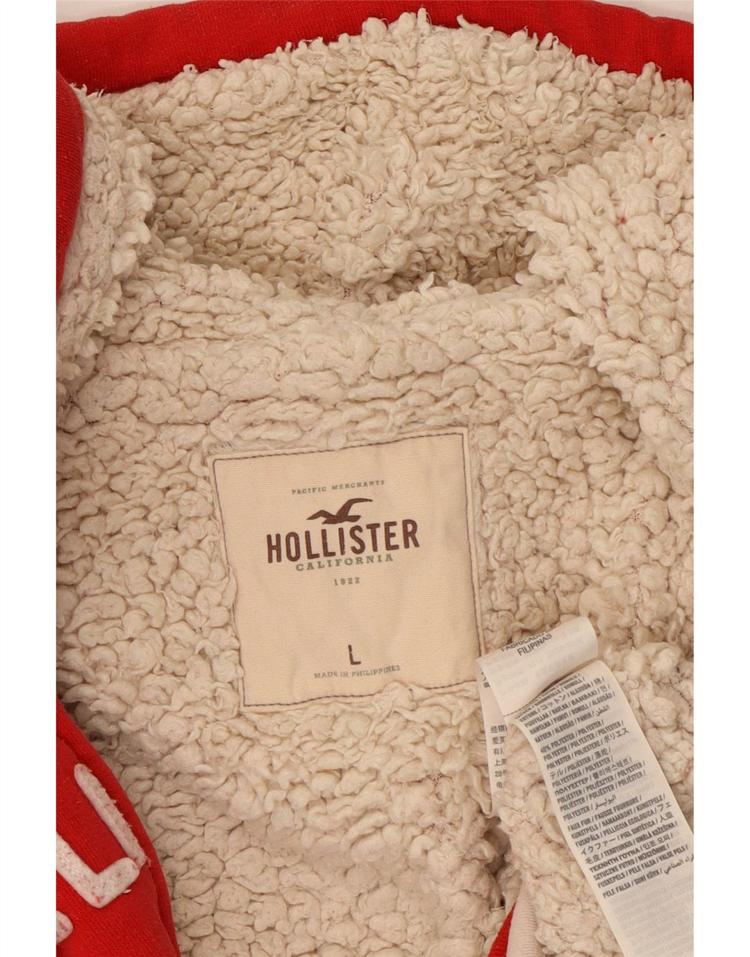 Maglione con cappuccio e zip grafica da donna HOLLISTER UK 14 grande cotone rosso