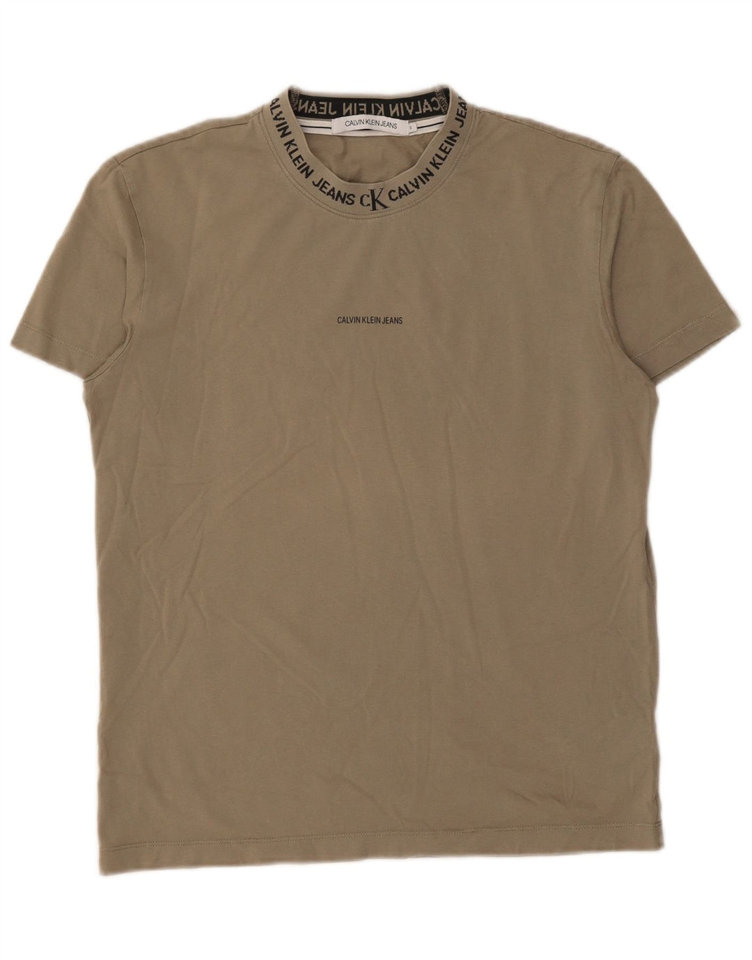 CALVIN KLEIN JEANS T-shirt grafica da uomo Top Small in cotone kaki