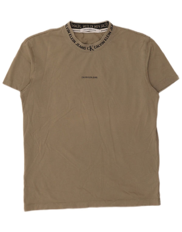 CALVIN KLEIN JEANS T-shirt grafica da uomo Top Small in cotone kaki