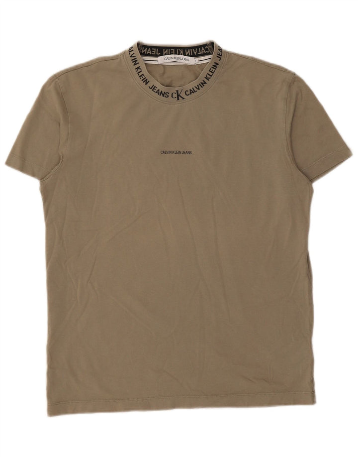 CALVIN KLEIN JEANS T-shirt grafica da uomo Top Small in cotone kaki