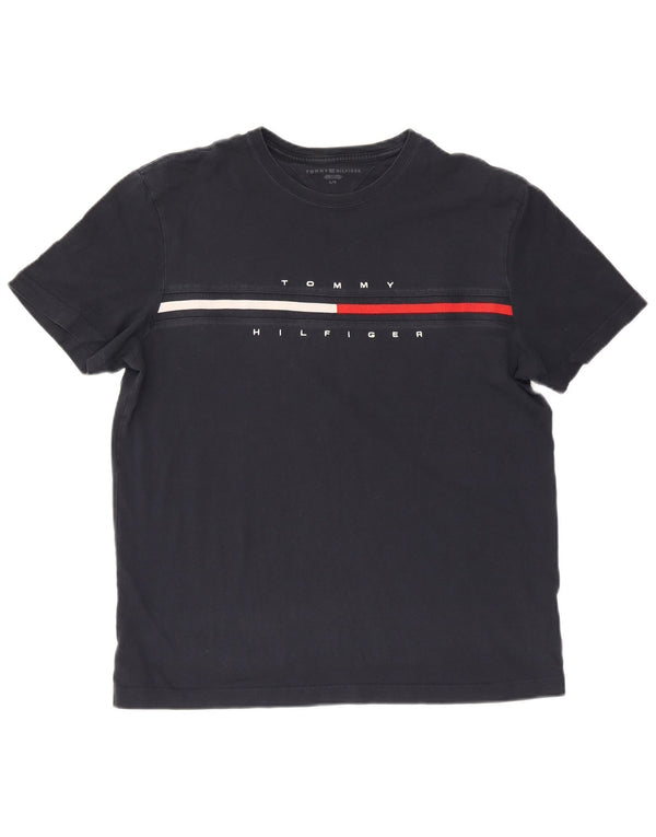 T-shirt grafica da uomo Tommy Hilfiger Top grande in cotone blu navy