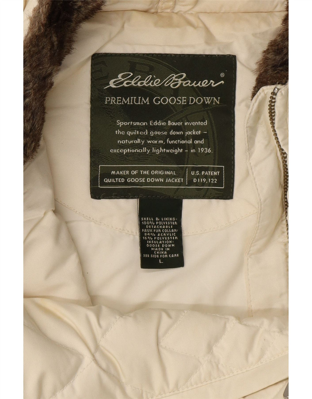 Gilet imbottito da donna Eddie Bauer UK 16 grande poliestere bianco sporco