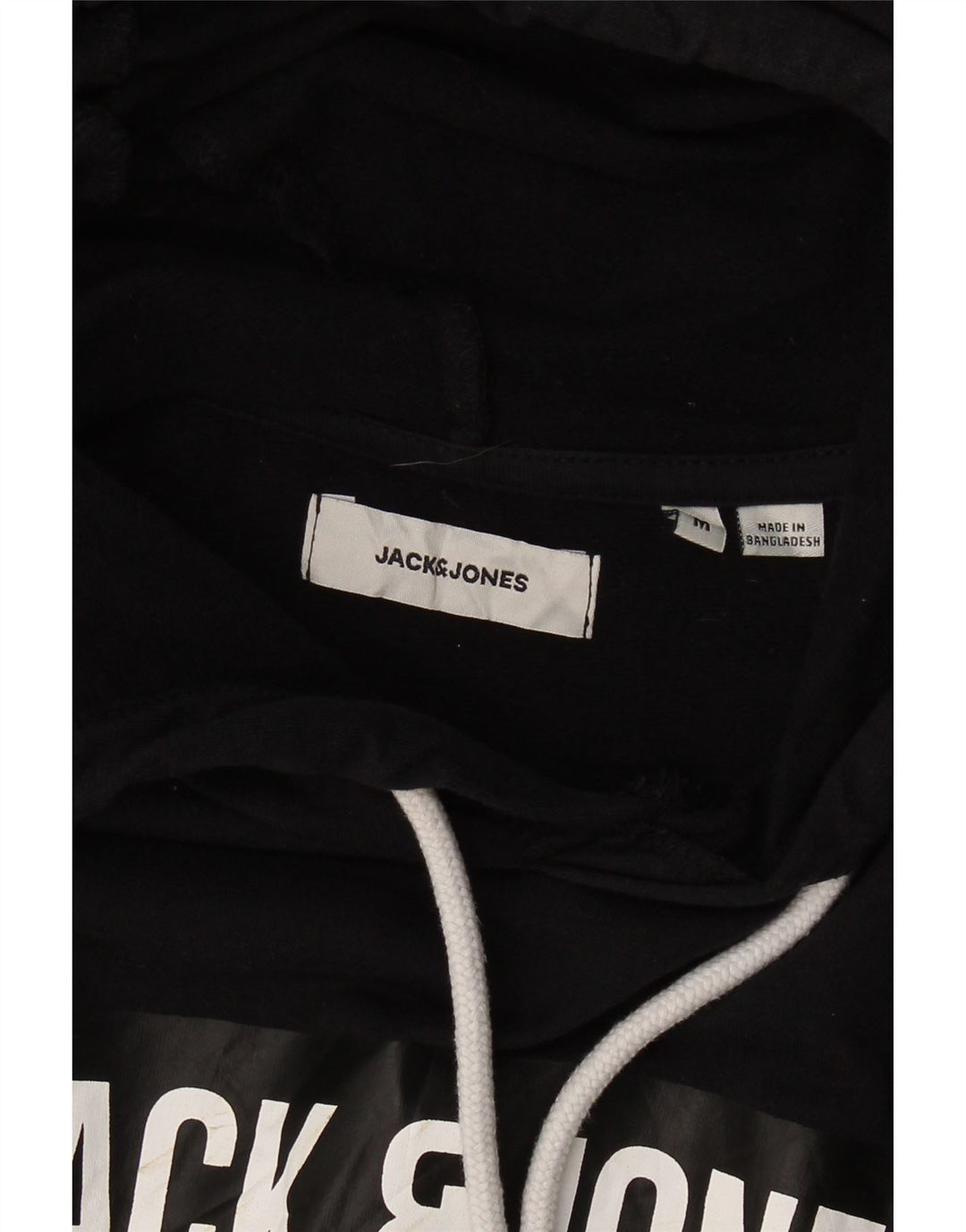JACK & JONES Mens Graphic Hoodie Jumper Medium Black Cotton Vintage Jack & Jones and Second-Hand Jack & Jones from Messina Hembry 