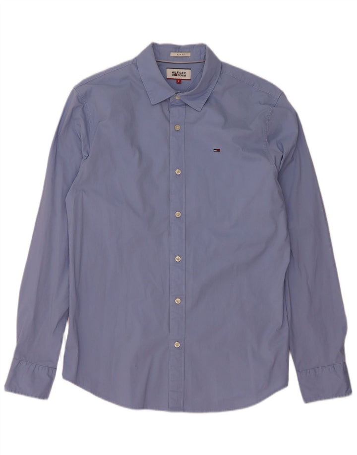 Camicia slim fit da uomo Tommy Hilfiger grande in cotone blu