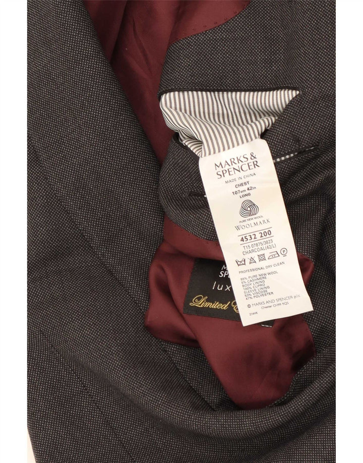 Giacca blazer lunga a 2 bottoni Marks & Spencer da uomo UK 42 grande lana grigia