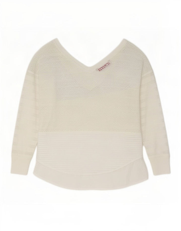 Desigual Camicetta a maniche lunghe da donna Top UK 14 Poliestere floreale bianco medio