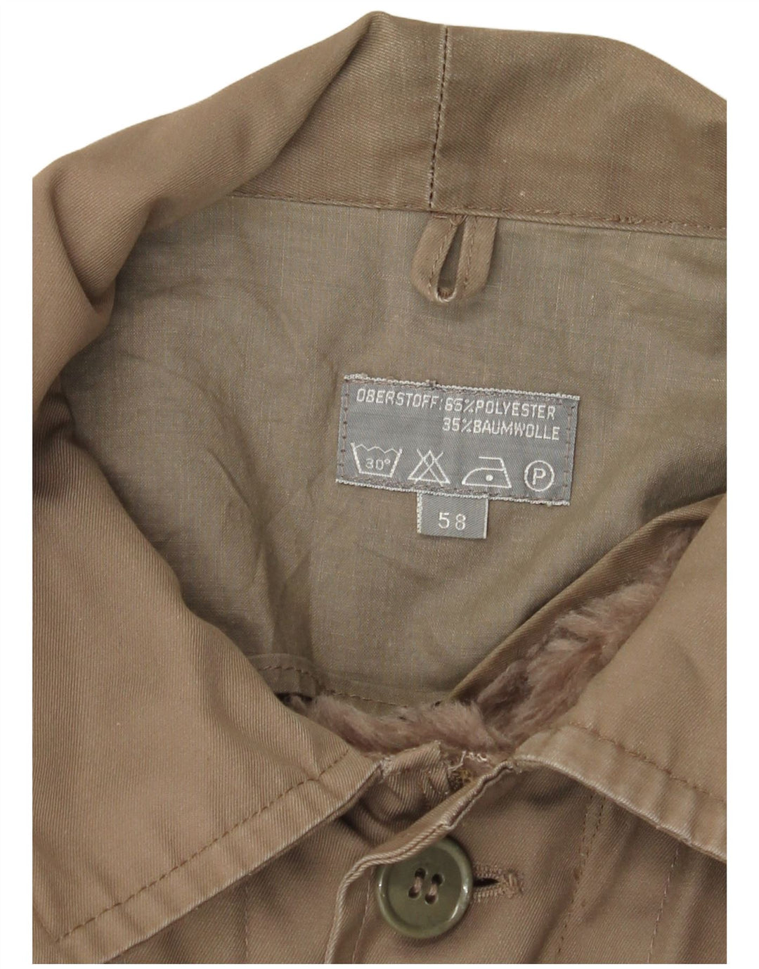 Giacca militare sherpa da uomo vintage EU 58 4XL poliestere marrone