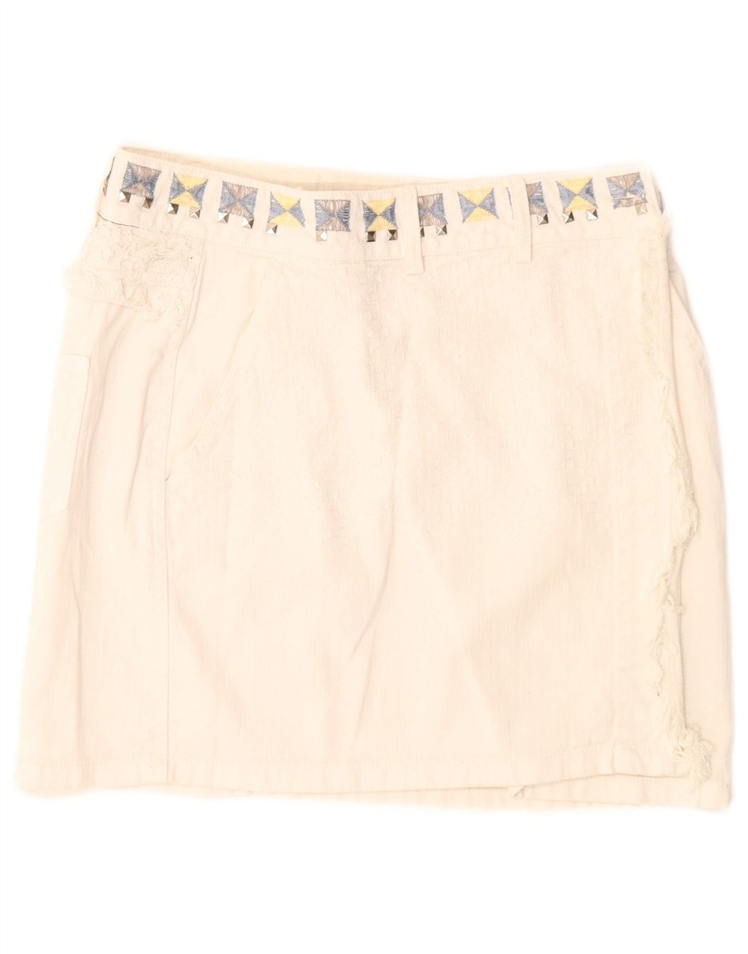Mini gonna di jeans da donna Desigual W26 piccola in cotone bianco