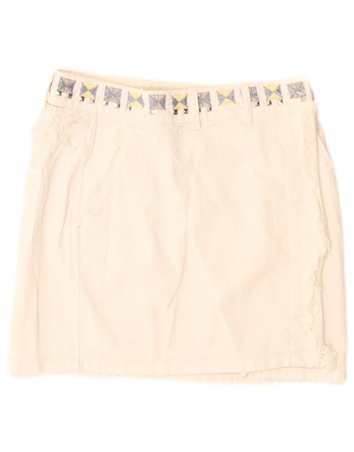 Mini gonna di jeans da donna Desigual W26 piccola in cotone bianco