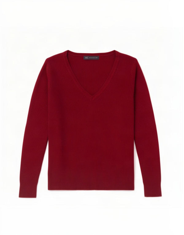 Maglione da donna con scollo a V Marks & Spencer UK 10 piccolo in viscosa bordeaux