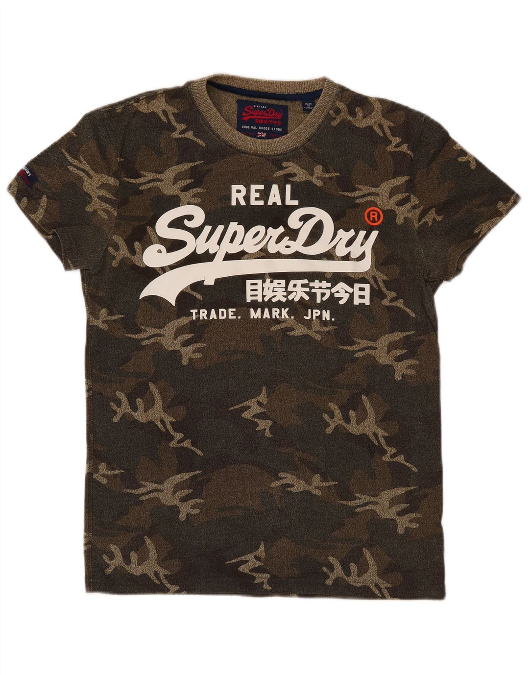 T-shirt grafica da uomo Superdry Top in cotone mimetico verde piccolo