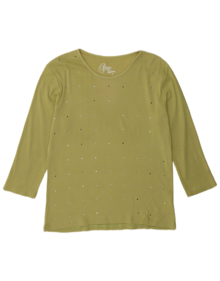 PACO Womens Top 3/4 Sleeve UK 10 Small Green Cotton