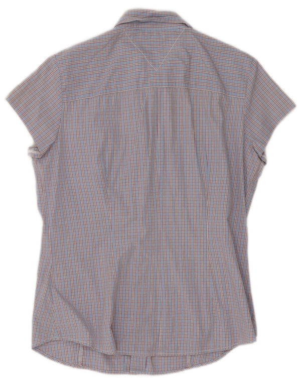 Camicia a maniche corte da donna Tommy Hilfiger US 6 cotone a quadri blu medio
