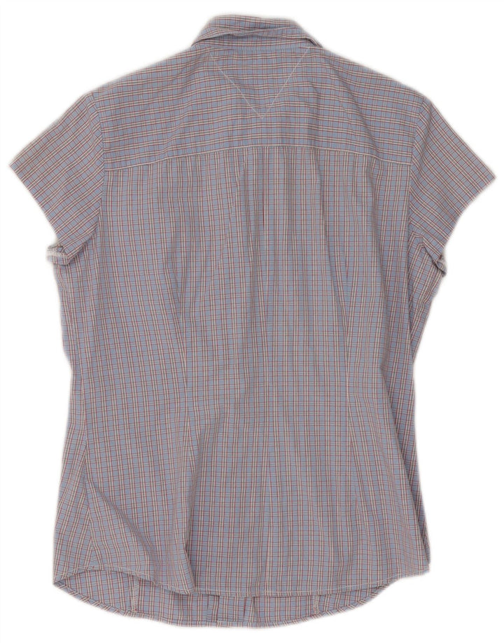 Camicia a maniche corte da donna Tommy Hilfiger US 6 cotone a quadri blu medio