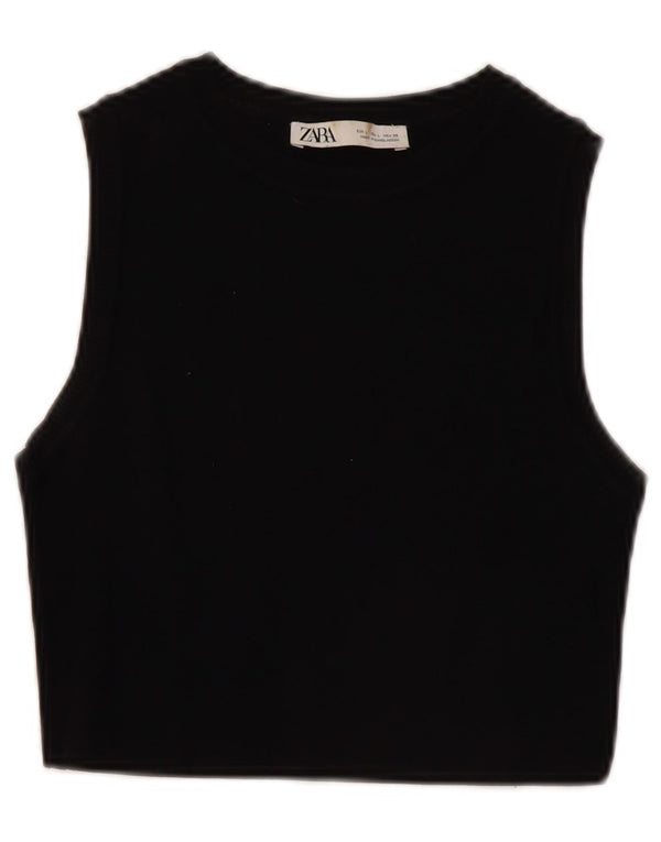 Top corto da donna Zara UK 14 grande in viscosa nera