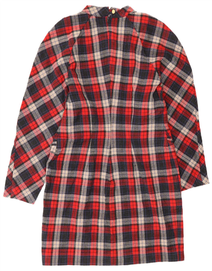 Abito a trapezio vintage da donna a maniche lunghe IT 46 grande quadretto rosso