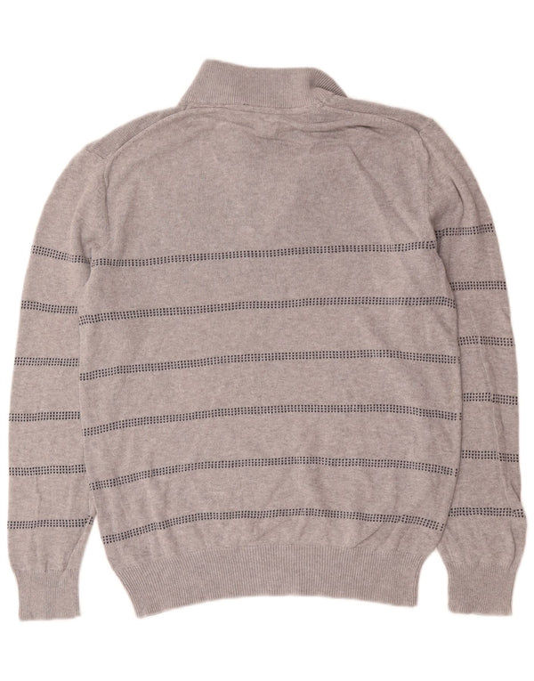 Crew Clothing Maglione da uomo con zip e collo in cotone a righe grigio medio