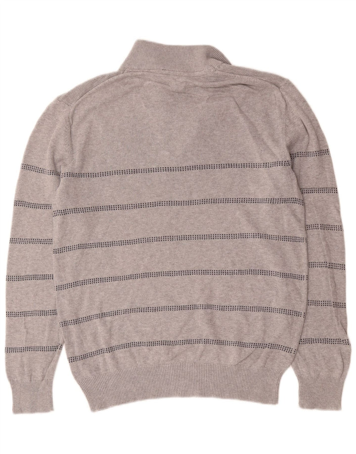 Crew Clothing Maglione da uomo con zip e collo in cotone a righe grigio medio