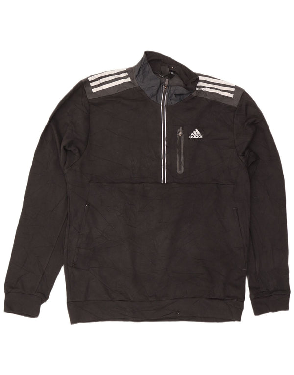 Adidas Mens Zip Neck Sweatshirt Jumper Large Black Cotton