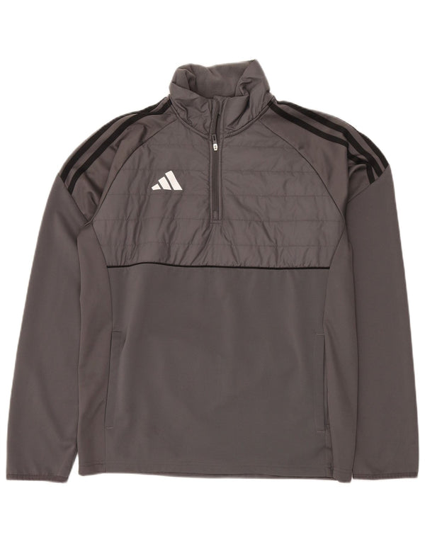 Felpa ADIDAS da uomo Aeroready con zip e collo, piccola, in poliestere grigio
