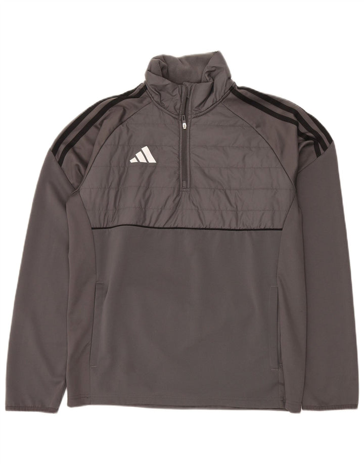 Felpa ADIDAS da uomo Aeroready con zip e collo, piccola, in poliestere grigio