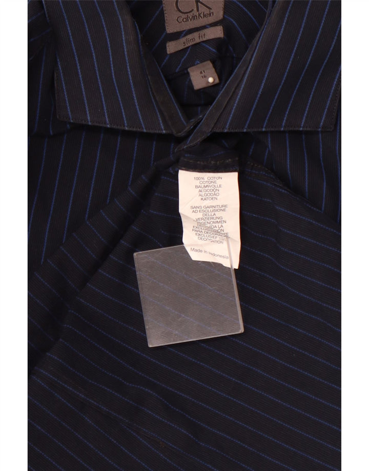 CALVIN KLEIN Camicia slim fit da uomo taglia 16 41 Grande cotone a righe blu navy