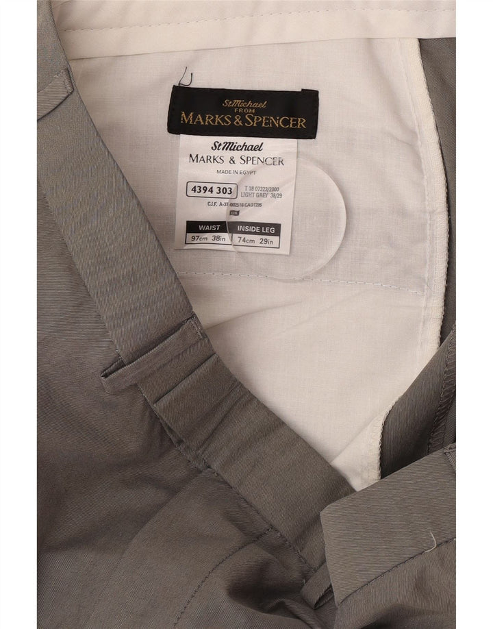 Pantaloni da abito dritti da uomo Marks & Spencer W38 L29 cotone grigio