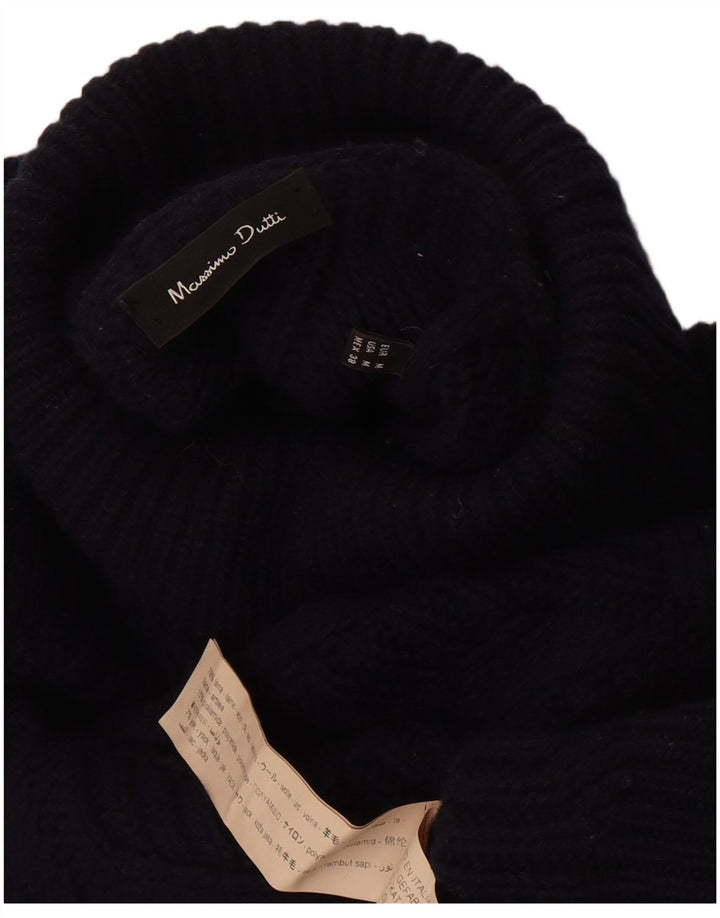 Massimo Dutti Maglione maglione da donna con collo alto UK 14 Lana blu navy media