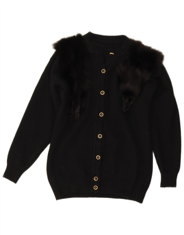 Maglione cardigan da donna vintage UK 8 piccolo nero