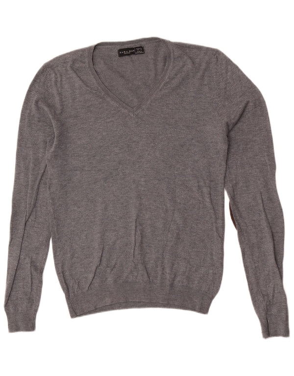 Maglione Zara da uomo con scollo a V in viscosa grigio medio