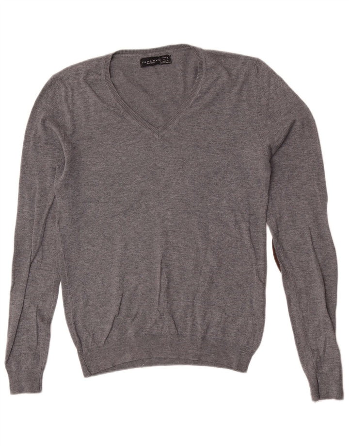 Maglione Zara da uomo con scollo a V in viscosa grigio medio