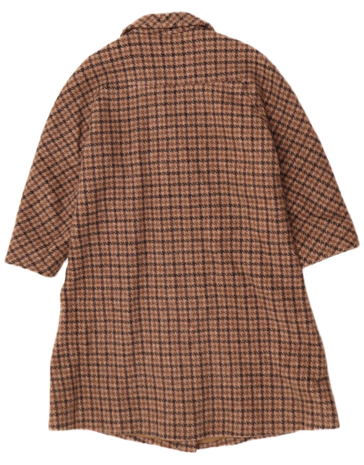 Cappotto doppiopetto vintage da donna UK 12 pied de poule marrone medio
