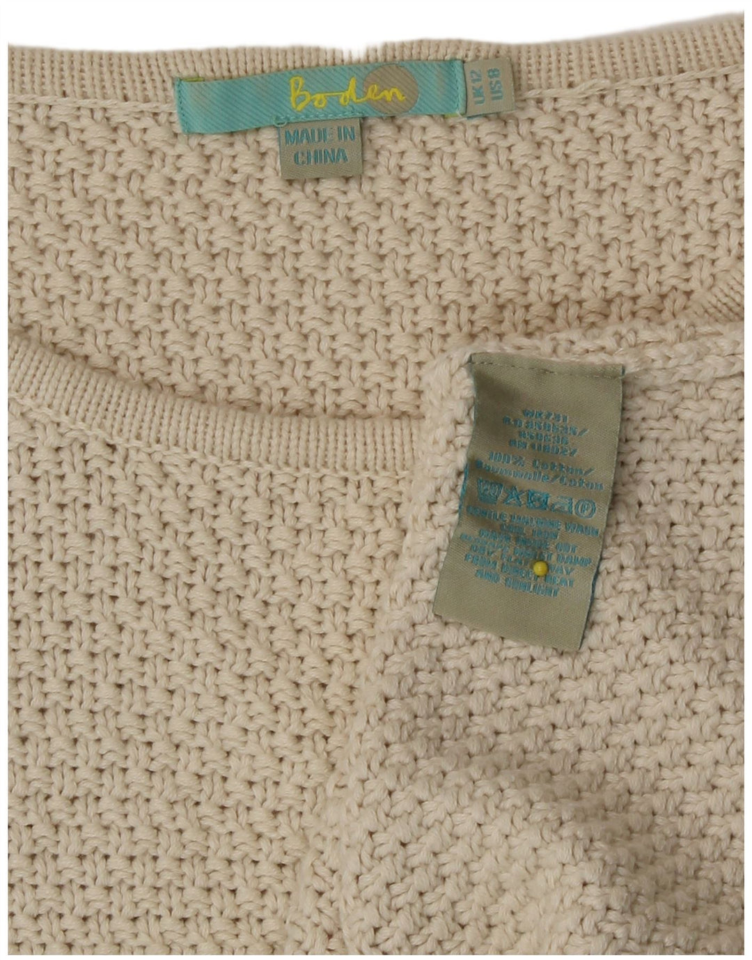 Maglione maglione con scollo a barca da donna Boden UK 12 cotone bianco sporco medio