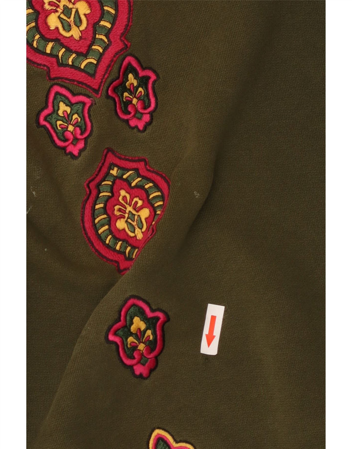 Felpa oversize da donna Jaeger, maglione UK 12, cotone floreale kaki medio