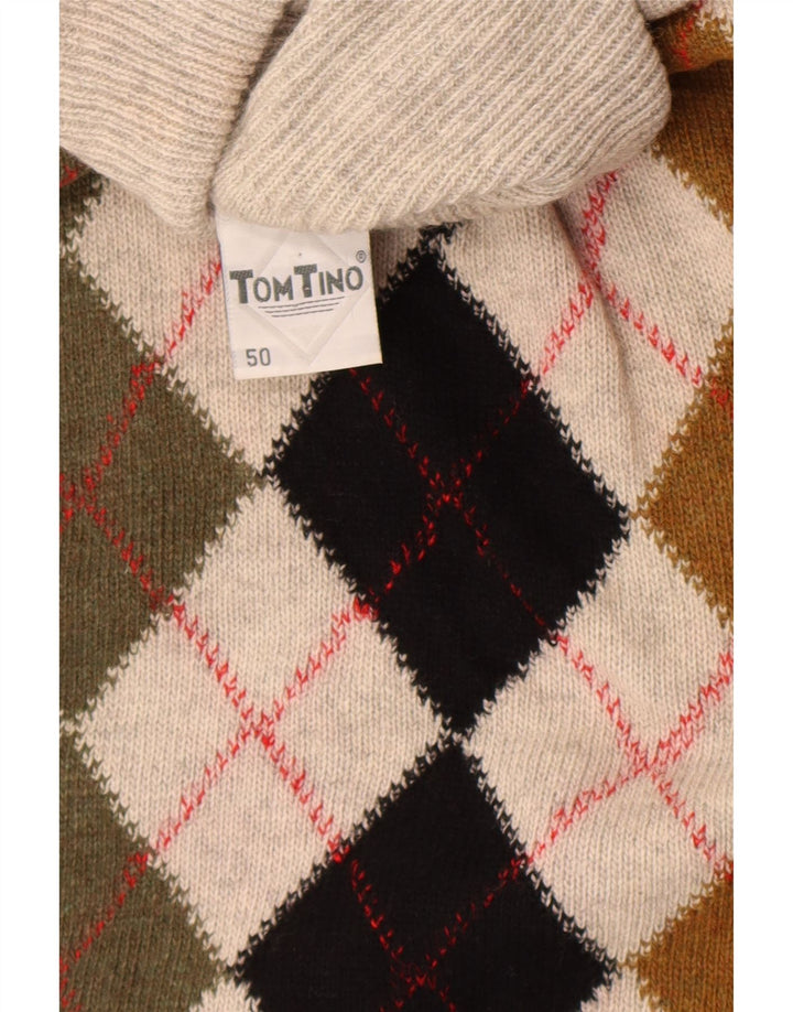 Maglione maglione da uomo a collo alto Tom Tino IT 50 grigio medio a rombi/diamante