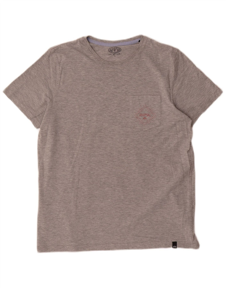 T-shirt grafica da uomo con animali in cotone grigio medio