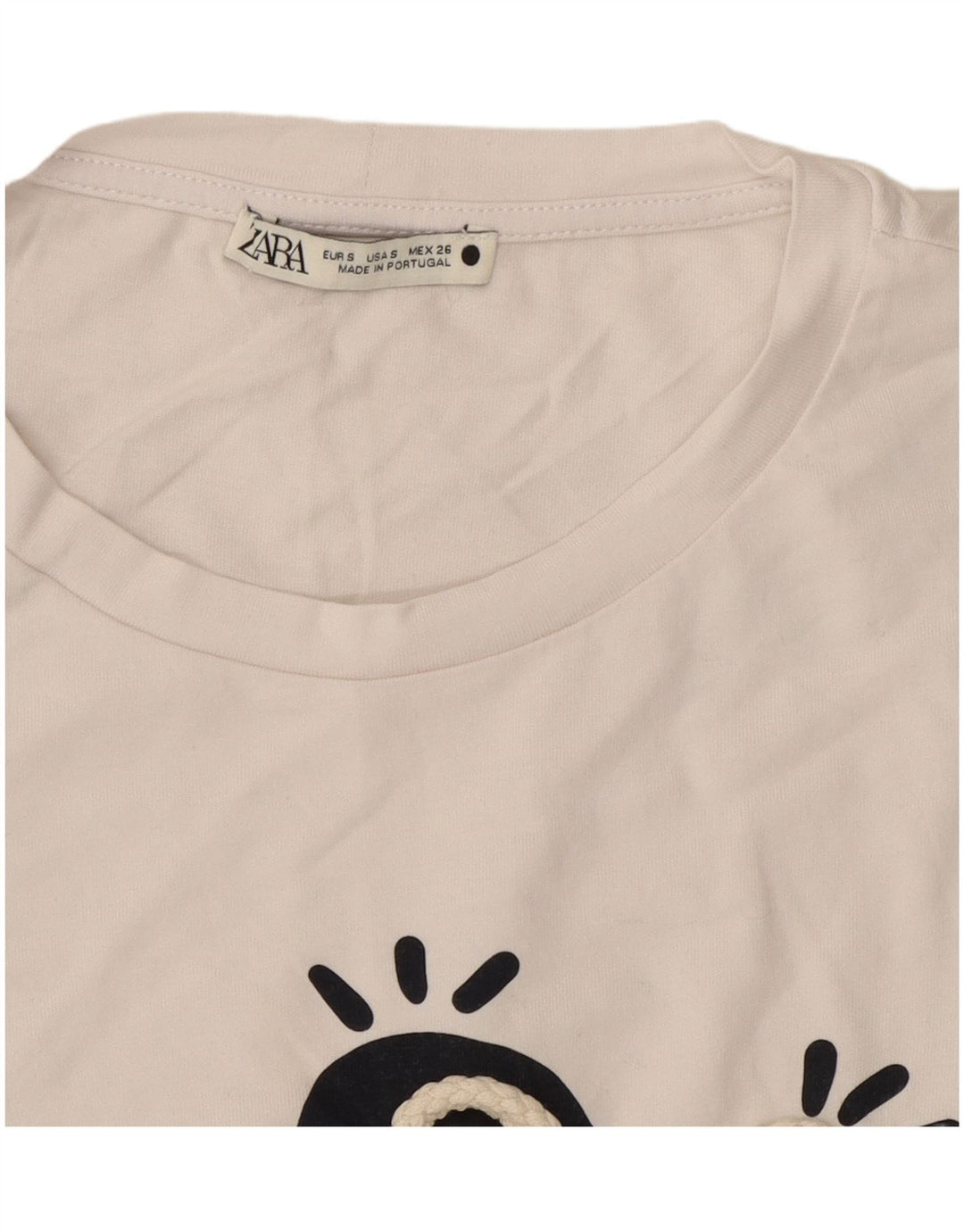 T-shirt grafica da donna ZARA Top UK 10 piccola in cotone bianco