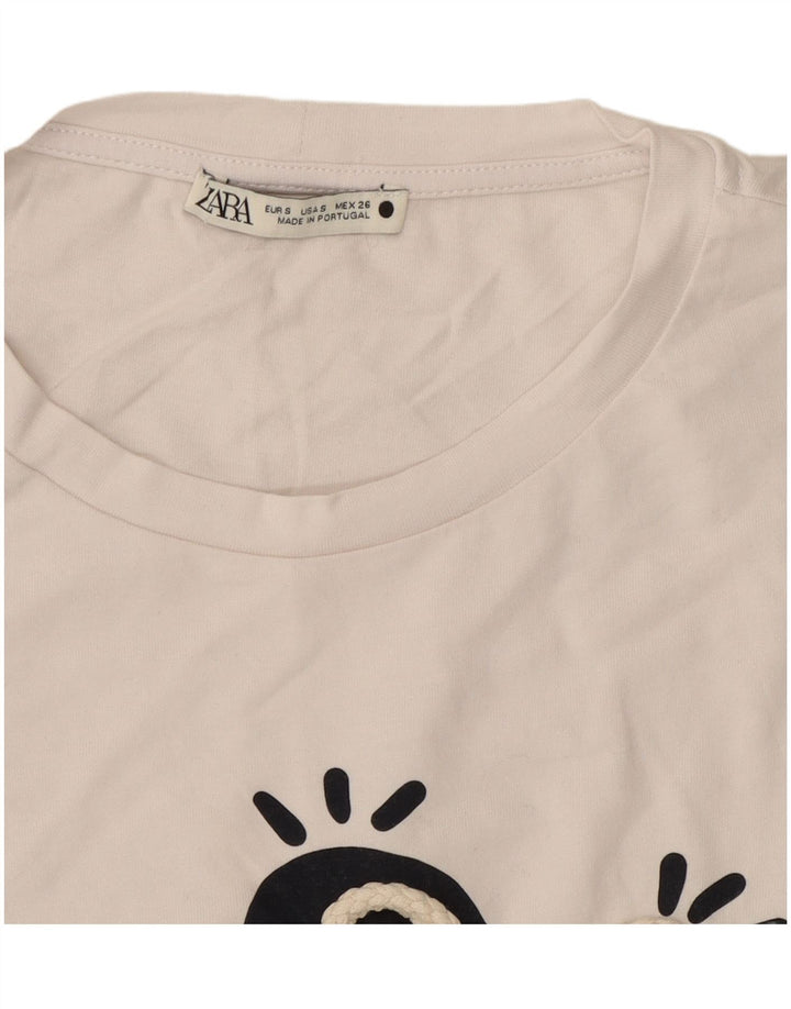 T-shirt grafica da donna ZARA Top UK 10 piccola in cotone bianco
