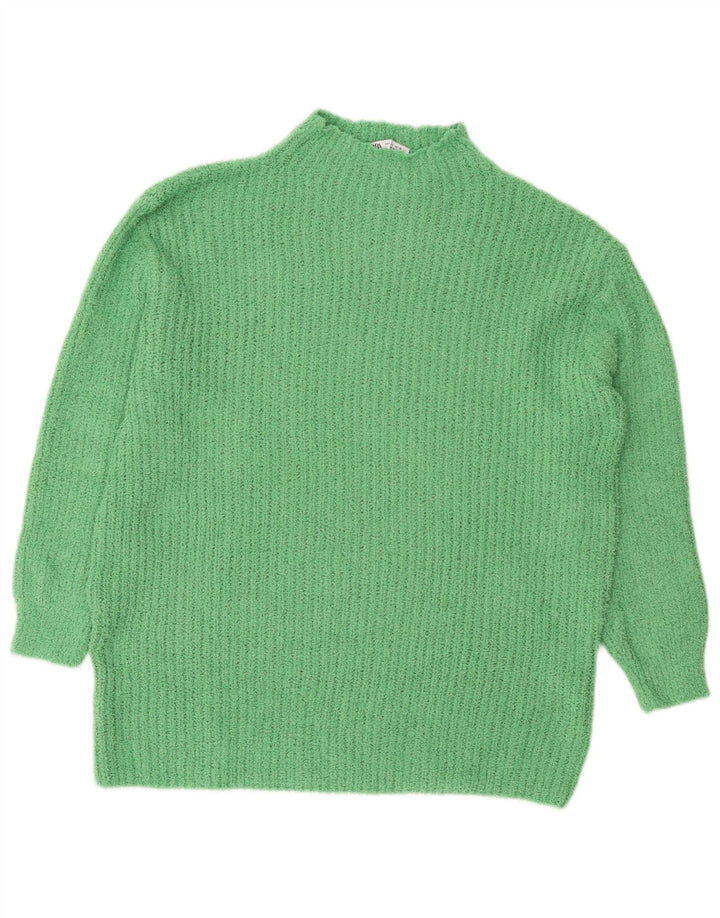 Maglione maglione collo alto da donna Zara UK 10 piccolo poliestere verde