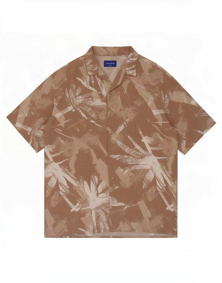 Camicia a maniche corte da uomo Jack & Jones con motivo astratto in viscosa beige medio