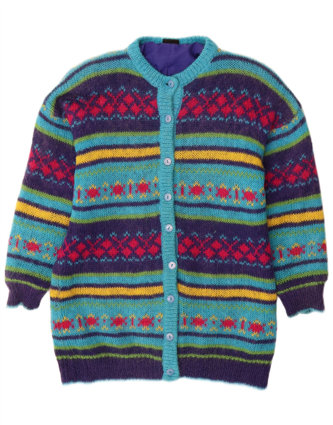 Maglione cardigan da donna vintage UK 14 Fair Isle medio multicolore