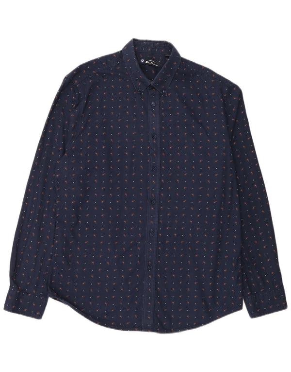 Camicia da uomo Ben Sherman grande in cotone maculato blu navy