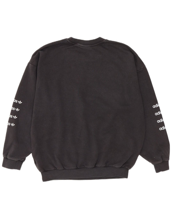 Felpa oversize con grafica da donna Adidas, maglione UK 16, grande cotone nero