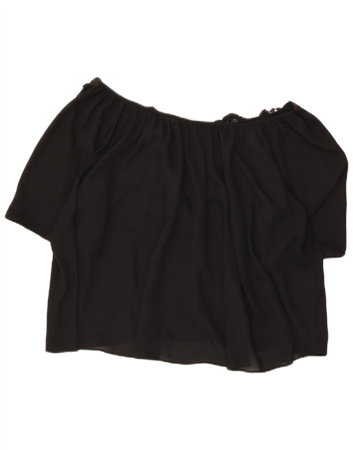Top Zara da donna corto oversize con spalle scoperte UK 16 grande nero floreale