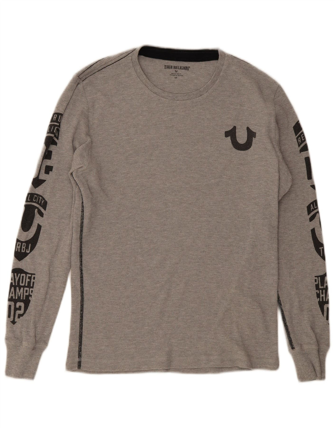 True Religion Top grafico da uomo a maniche lunghe in cotone grigio piccolo