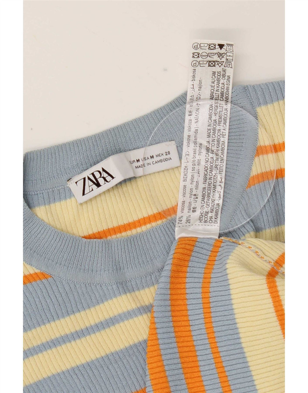 Top corto da donna Zara in camicetta UK 12 Viscosa a righe multicolore media