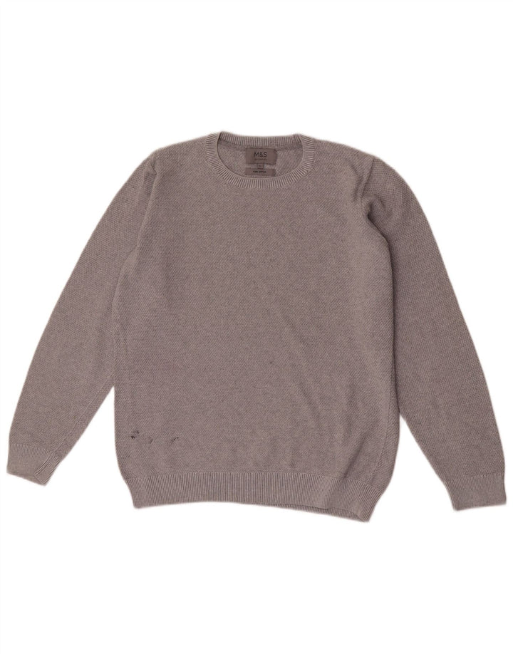 Maglione maglione girocollo da uomo Marks & Spencer piccolo cotone grigio