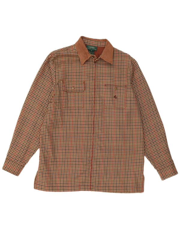 Camicia in flanella da donna Ralph Lauren UK 14 Acetato pied de poule marrone medio